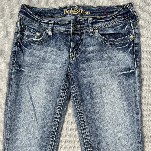 Reign Womens Blue Denim Skinny Leg Jeans Low Rise Stretch Pockets Size Curvy 3 - Picture 3 of 14